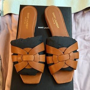 Saint Laurent Tan and Black Women's Sandals